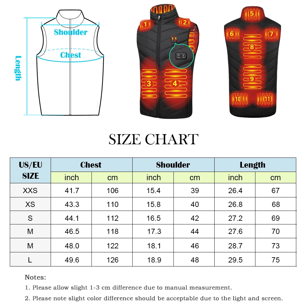 Fashion 11 Heated Vest Men Autumn Winter Smart Heating Coat Usb Infrared Electric Heating Vest  Thermal Warm Jackets Vest