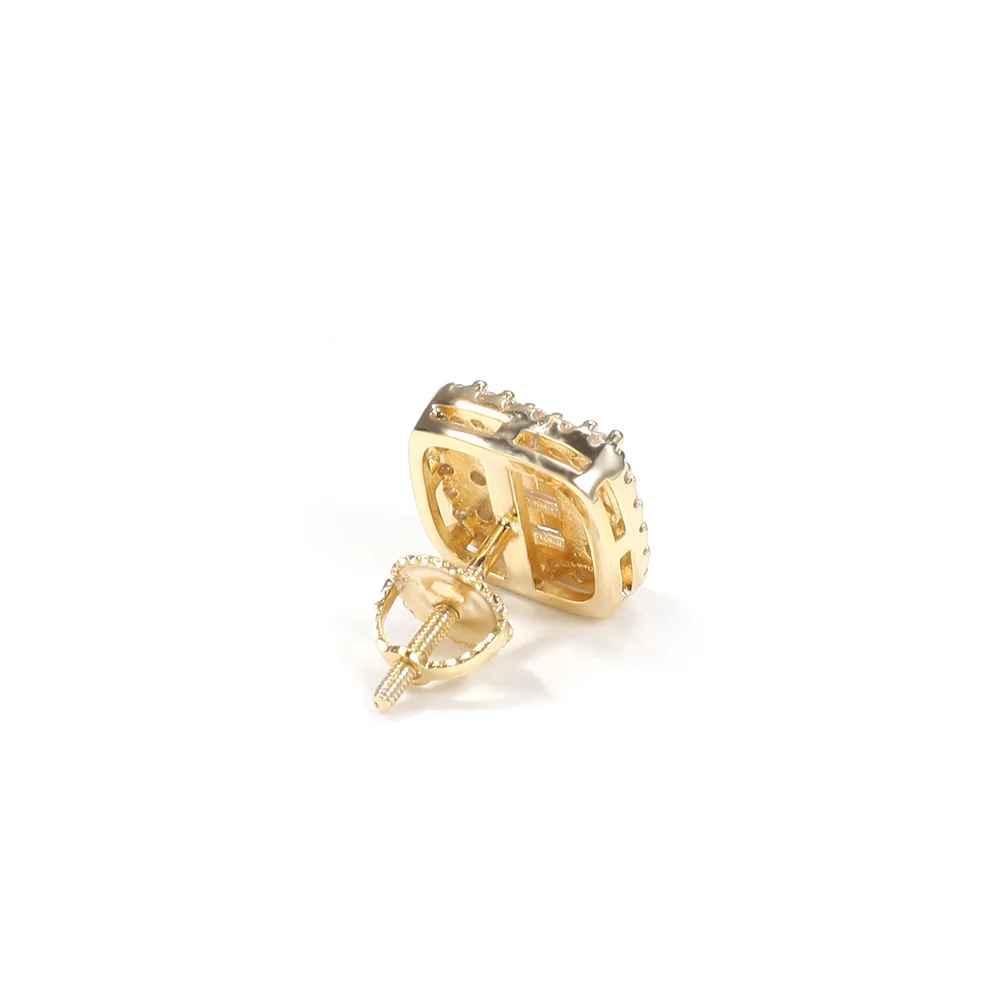 

10x8MM Mens Ms Zircon Earring Hip hop style Copper Material Iced Bling CZ Square Stud Earrings Screw-back Fashion Jewelry