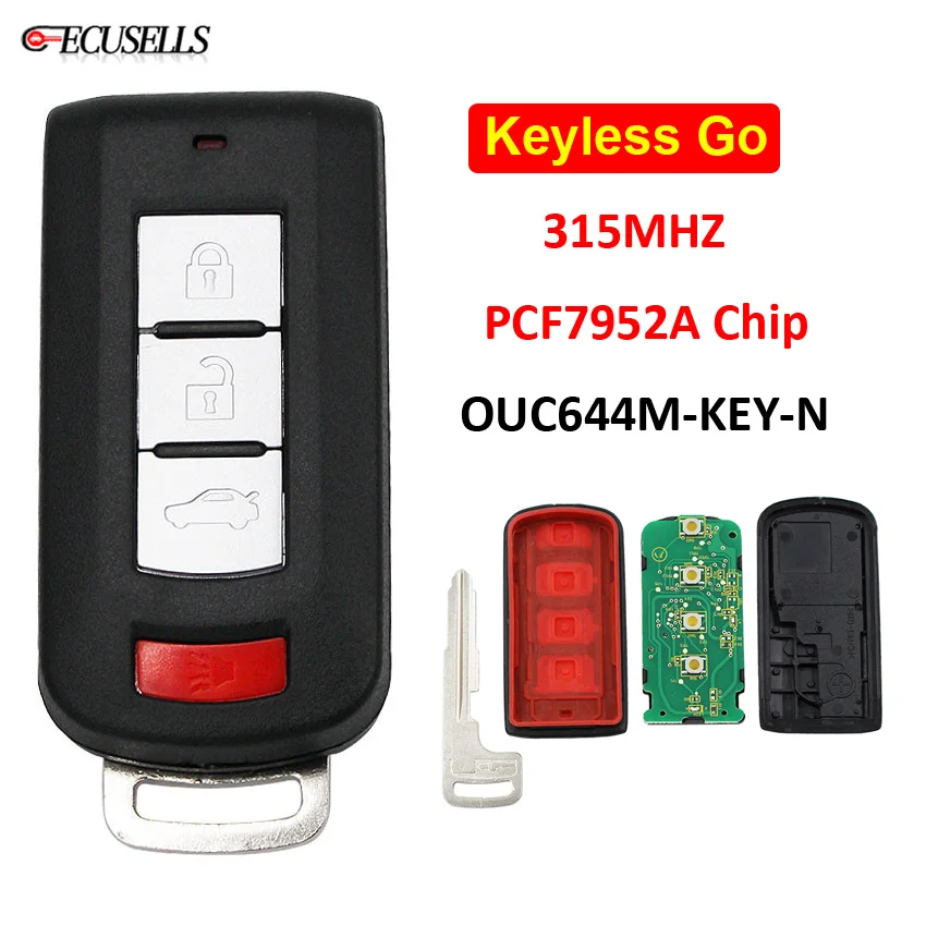 4 Button Remote Car Key Smart Keyless Go Entry 315MHz ID46 PCF7952A Chip OUC644M-KEY-N for Mitsubishi Lancer Outlander Galant | Автомобили