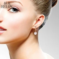 HELON 8mm Fresh White Water Pearls Women Vintage Jewelry Studs Earrings Solid 14K Rose Gold Wedding Earrings Natural Diamonds