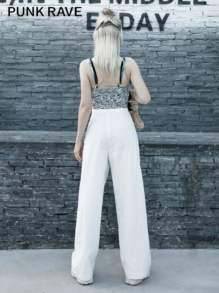 PUNK RAVE Girl's Punk Black Overalls Summer Hollowed-out Sexy Cargo Pants Women Trendiness Slacks Casual Trousers Streetwear