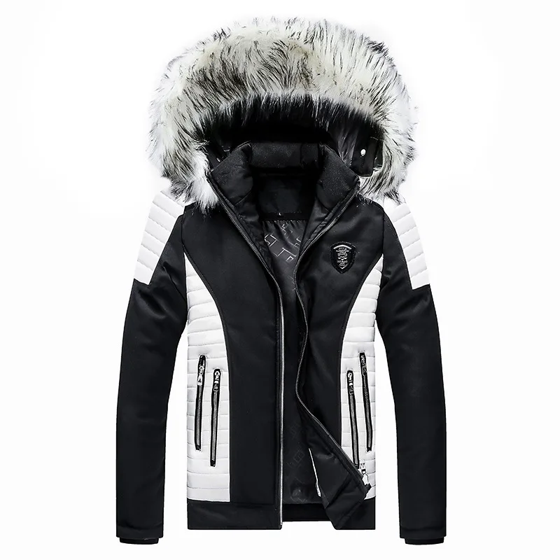 

Men's Cotton Clothing Winter New Men's Casual Hooded Jacket Coat Warm Fur Parka Coat Jacket Men Solid Thick Fleece Zipper Jacket