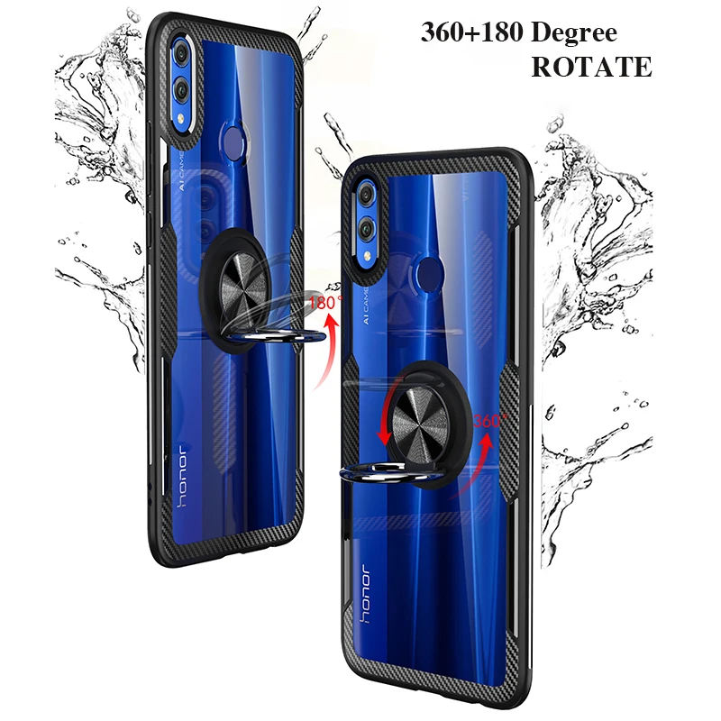 Чехол для Honor 8x, магнитное автомобильное кольцо-держатель на палец, чехол для Honor 20 Pro 8x Max Play 8s 10 Lite 20i V20, прозрачный чехол