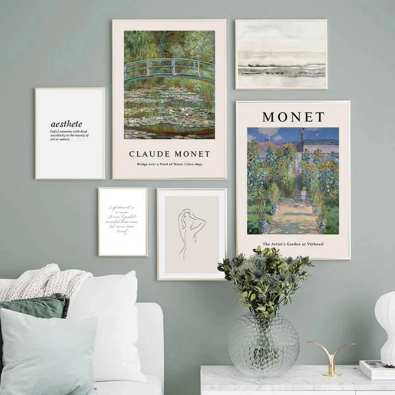 

Rural Landscape Canvas Poster Monet Impression Wall Art Painting Abstract Line Woman Print Wall Pictures for Living Room Decor