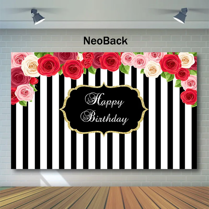 NeoBack фон для фотосъемки на день рождения с черно белыми полосками красный розовый