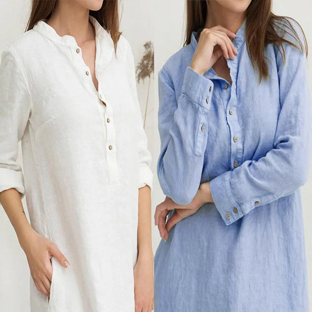 

autumn long dress women loose solid shirt dresses vintage retro elegant loose vestidos side split long sleeve robe Maxi S-5XL