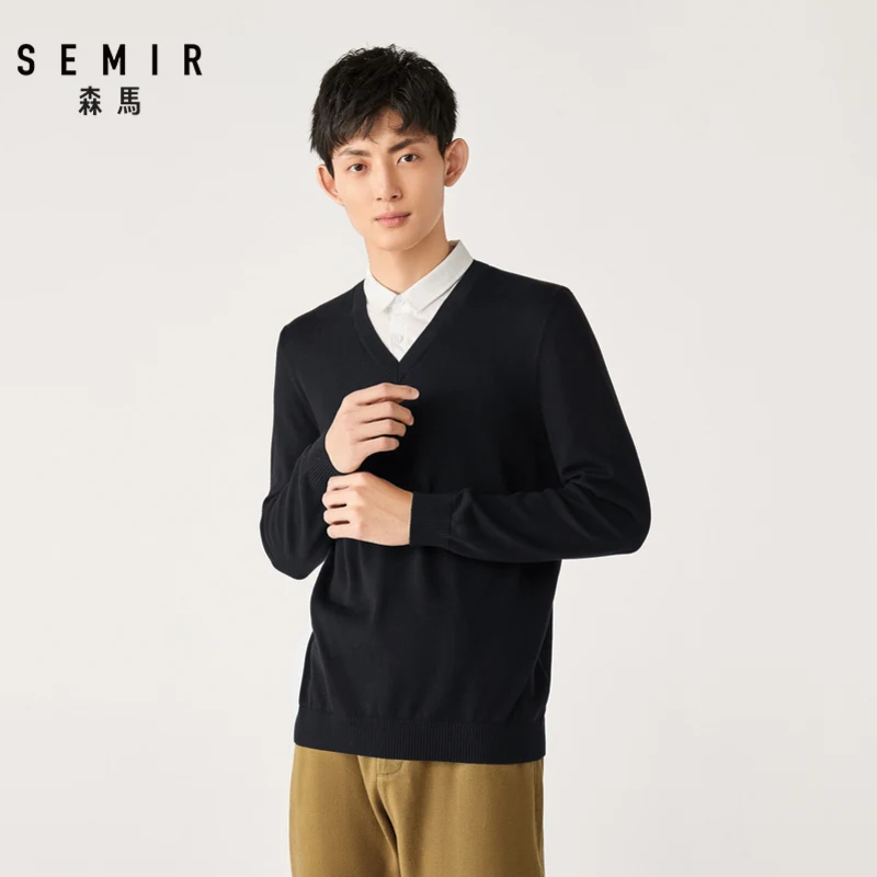 Свитер Semir новинка Мужской Хлопковый пуловер с имитацией двух частей свитер 100%