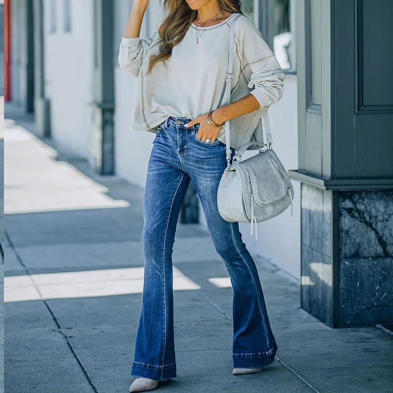 

Винтажные модные облегающие офисные женские расклешенные брюки, Зимние Повседневные облегающие Женские брюки, элегантные однотонные джин...