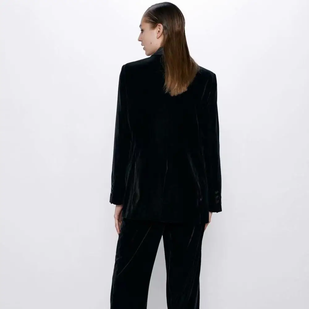 Женский костюм с v-образным вырезом ZA элегантный двубортный ожерельем и длинными