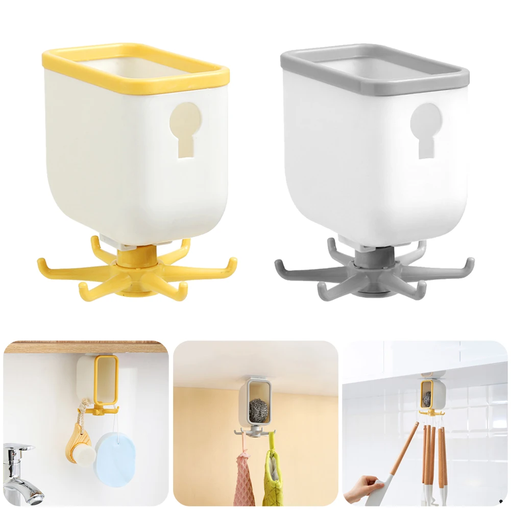 

Rotating Kitchen Hook Storage Organizer Self Adhesive 6 Hooks Under Cabinet Wall Hanging Hook Kitchen Utensils Hanger