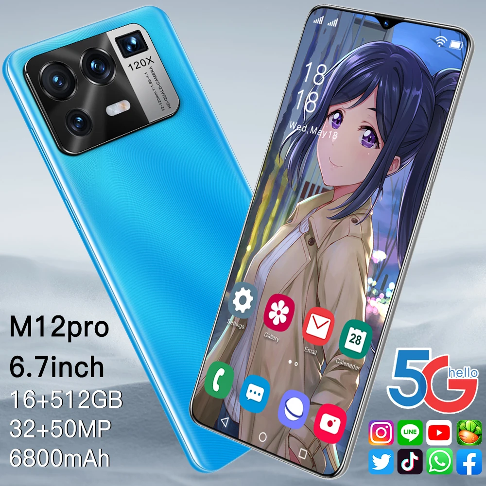 

2021 Hot Sale M12 Pro 6.7 Inch Smartphone Global Version 6800Mah 10core 32MP+50MP Face Unlock Full Screen 5G Android11 Cellphone
