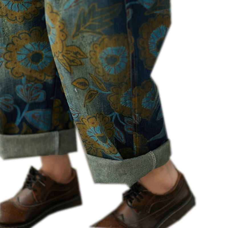 

Womens Jumpsuit Overalls Dungarees Low Drop Crotch Suspenders Straight Big Loose Large Oversize Print Cowboy Vintage A09111039