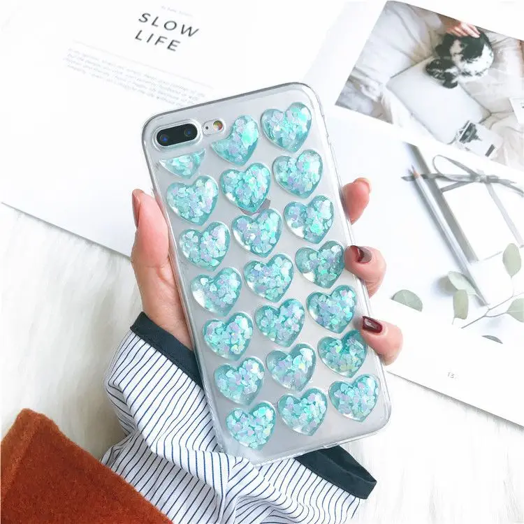 blue Gimfun розовое Сверкающее Сердце Любви чехол для телефона для Iphone Xr 7 8 6s Xs Max прозрачный ТПУ блестящий чехол для Iphone 11 Pro Max - Цвет: blue