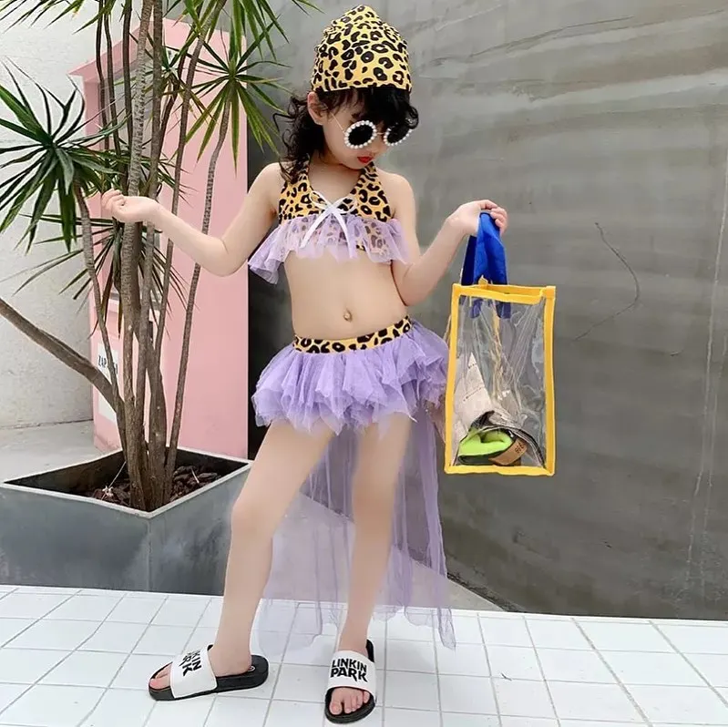 3 шт. комплект бикини с леопардовым принтом для девочек|Купальники| |