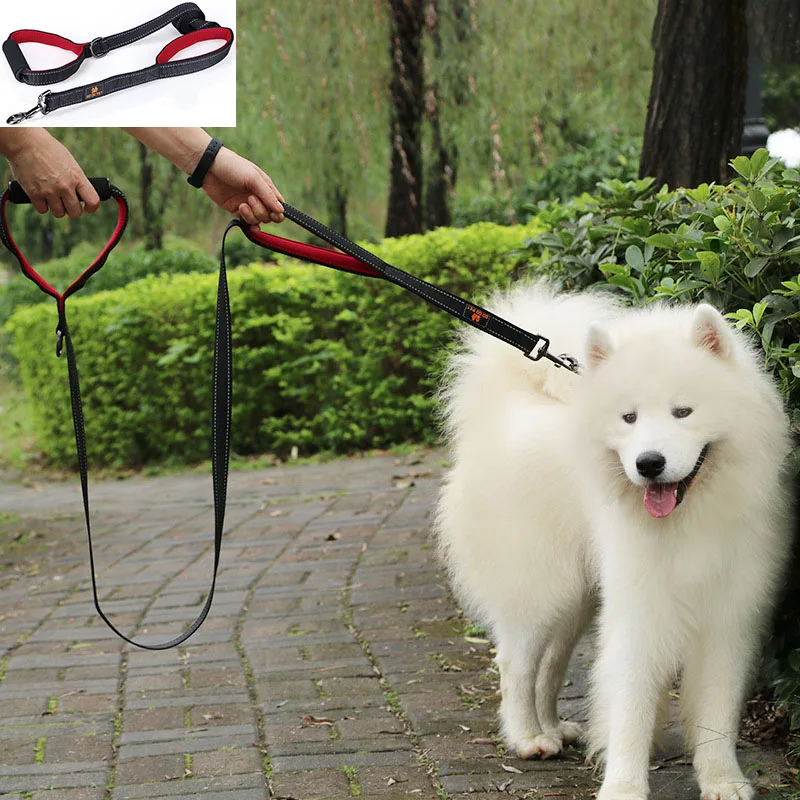 

Pet Dog Leash Reflective Nylon Dog Running Walking Lead Dual Handle for Large Medium Dog