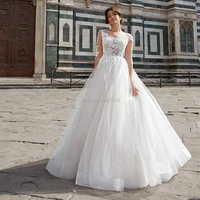 lace appliques wedding dresses soft tulle a line wedding gowns bride dress long sleeve vestidos de noiva 2021 buttons back