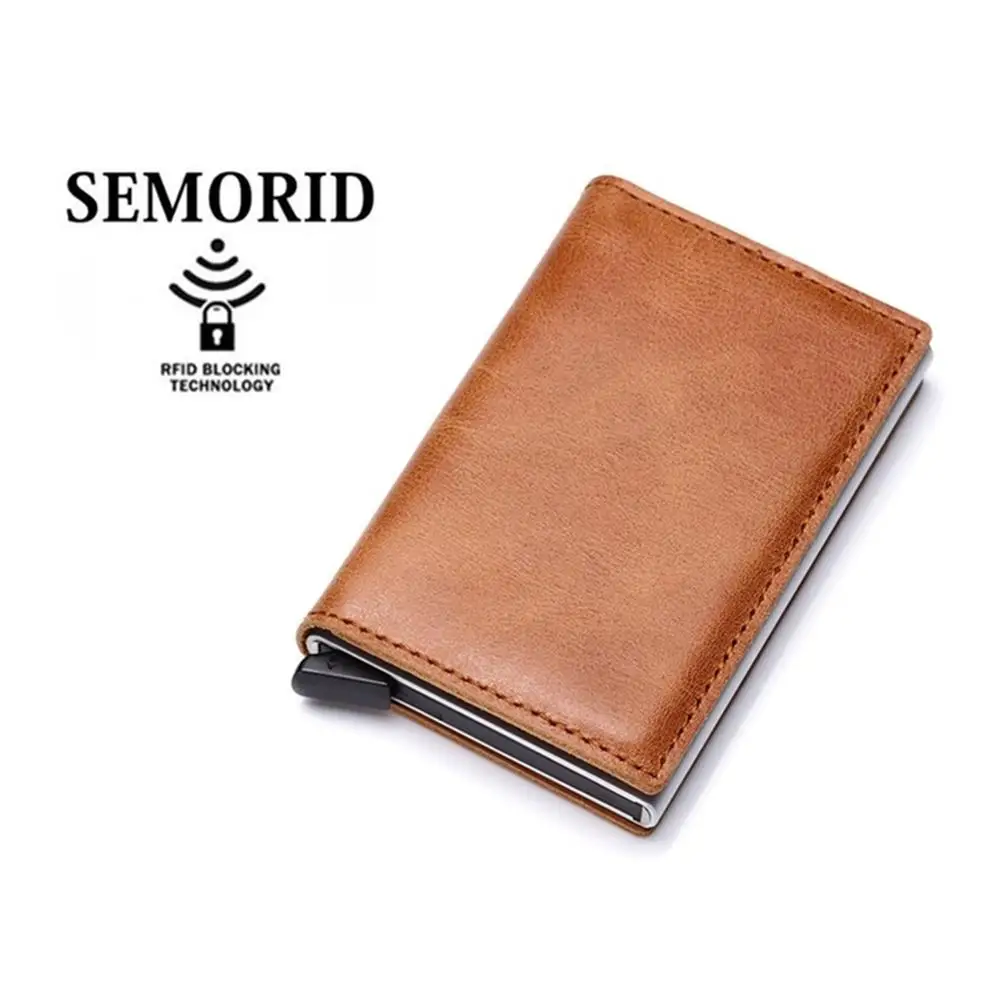 SEMORID из натуральной кожи Алюминиевый RFID блокирующий держатель для кредитных карт