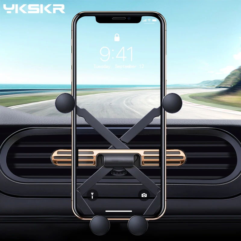 

Luxury Champagne Color New Universal Car Phone Holder For iPhone Gravity Air Vent Mount Clip Car Cell Mobile Phone Holder Stand