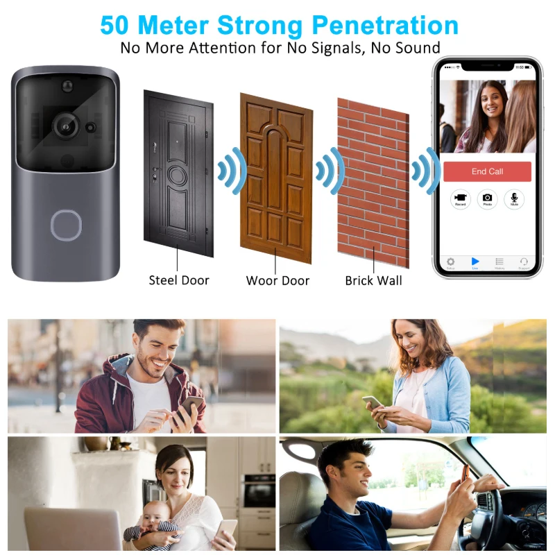 US Captain M10 720p WiFi Smart Video Doorbell with Remote Control Wireless Ultra Low Power Quick Start Intercom | Безопасность и