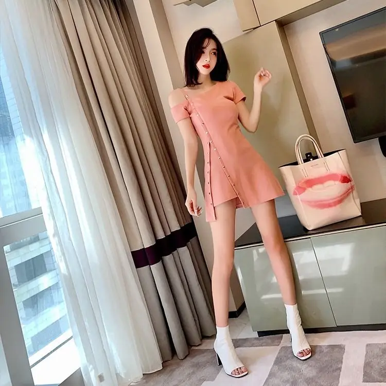 

95% Cotton off-Shoulder Strap Sexy Irregular Dress Women's Slim Skirt Summer Woman Dress Vestido De Mujer Femme Robe