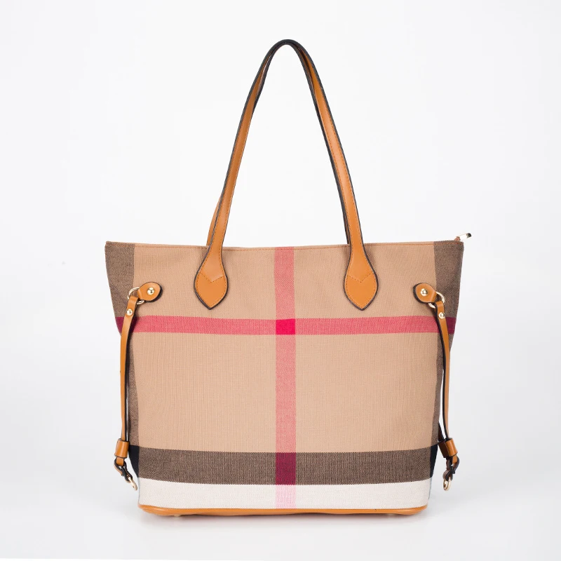 

Luxury Brand Ladies New 2021 Retro Casual Handbag Canvas Plaid Single Shoulder Bag Large Capacity Tote Bag Shopping Bag Onthego