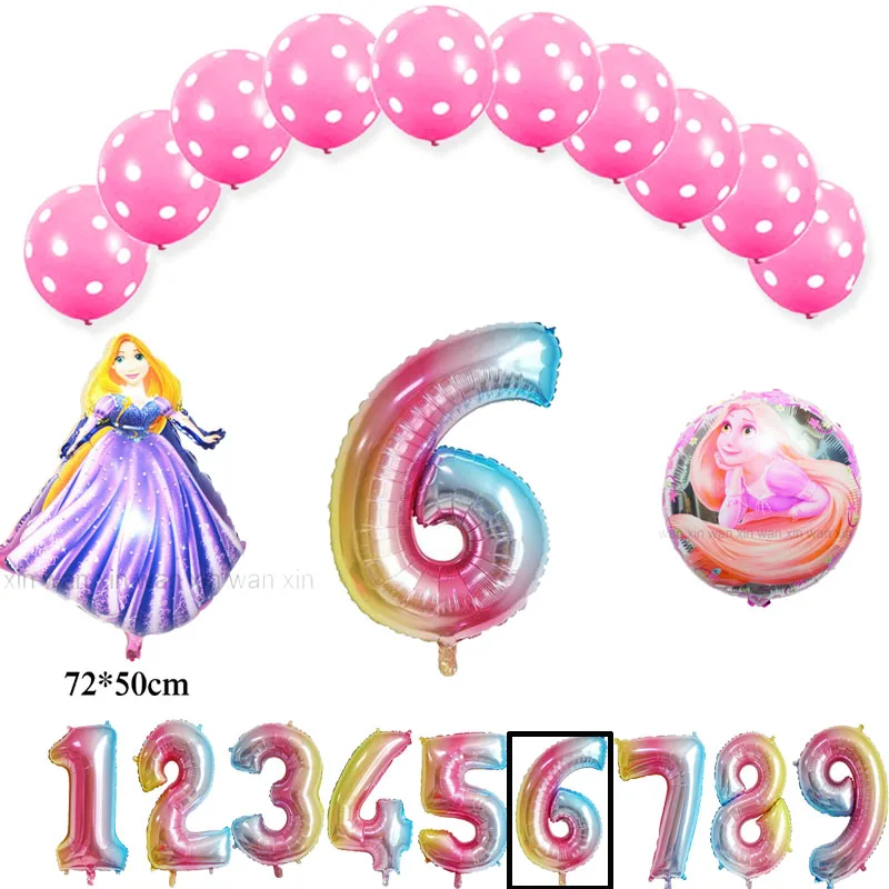 13pc set P03 princess Rapunzel birthday balloons include 10pcs latex globos 1pc unmber 2pc rapunzel foil balloons for princess party balloons - Цвет: 13pc set P03