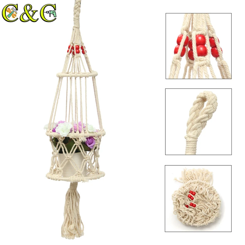 4 ножки кремово-белая джутовая растительная вешалка цветок/горшок держатель