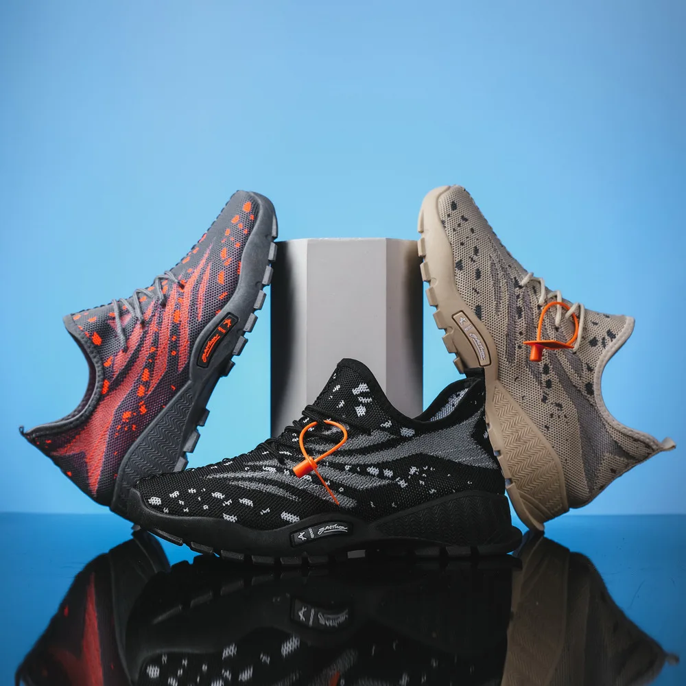 Autumn New Men's Sports Shoes Running Shoes Student Lace-up Trendy Shoes Flying Woven Breathable Casual Shoes Men Sneakers Men