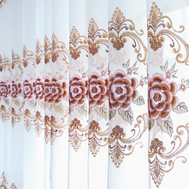 Прозрачные Занавески с вышивкой красных пионов для гостиной роскошные белые