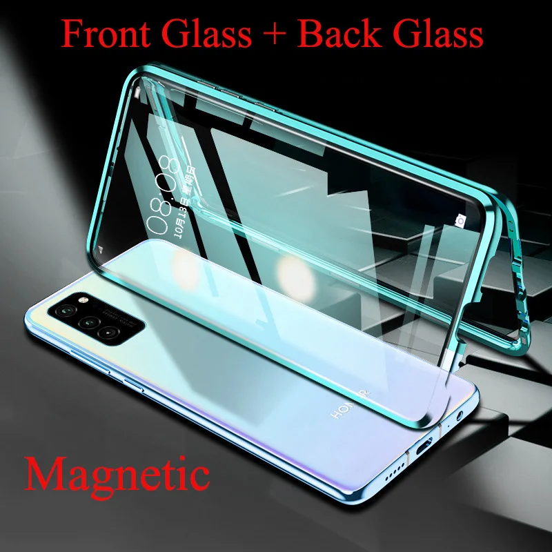 Передний и задний стеклянный металлический магнитный чехол для Huawei Honor V30 Pro 8X 20
