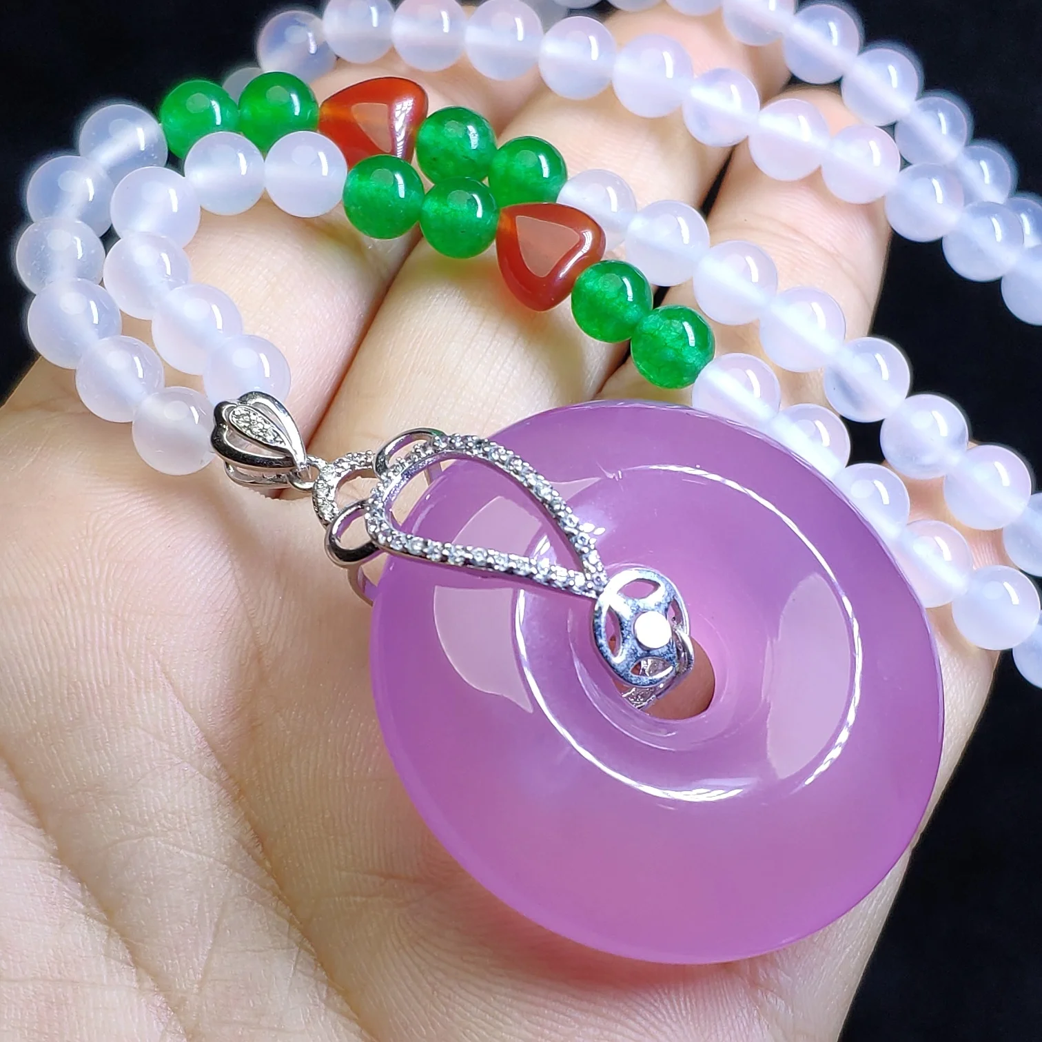

LETSFUN Fine Jewelry S925 Sterling Silver Natural Pink Jade Necklace Gemstone Handmade Beads Long Necklaces
