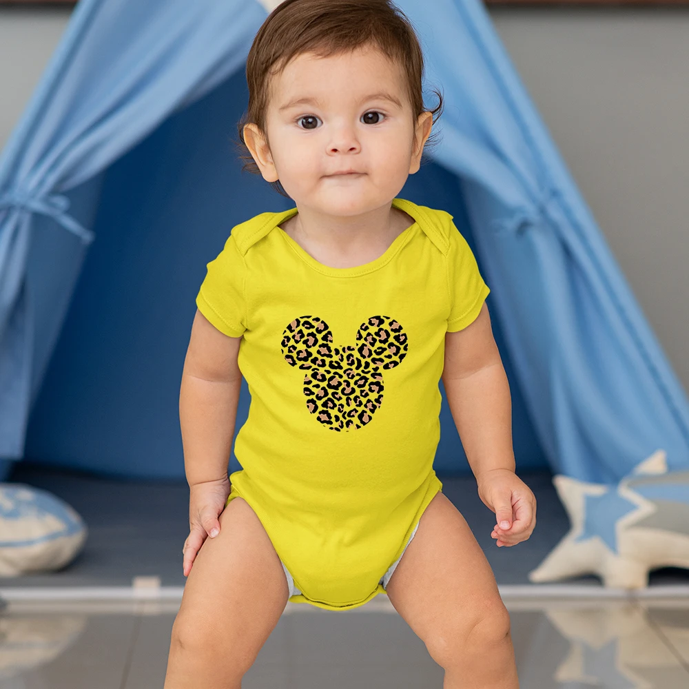 

Mickey Mouse Head Leopard Print Baby Boy Bodysuit Home Casual Toddler Girls Romper Europe Harajuku Infant Outfits 0-24 Months