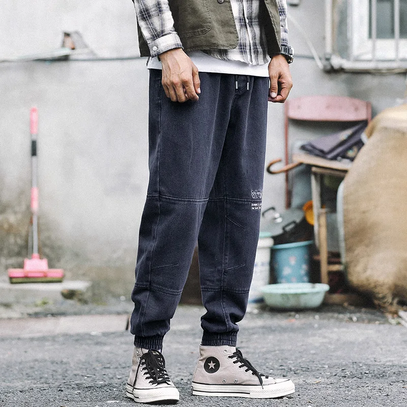 Fashion Streetwear Men Jeans Loose Fit Spliced Designer Denim Cargo Pants Harem Jeans Men Japanese Style Hip Hop Joggers Jeans