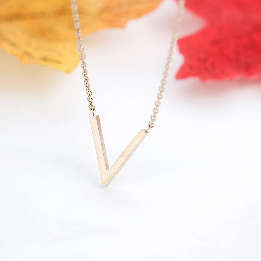 Minimalist V Letter Pendant Necklace Women Men Boho Jewelry Stainless Steel Chain Chevron Collier Femme Best Friend Gifts | Украшения и