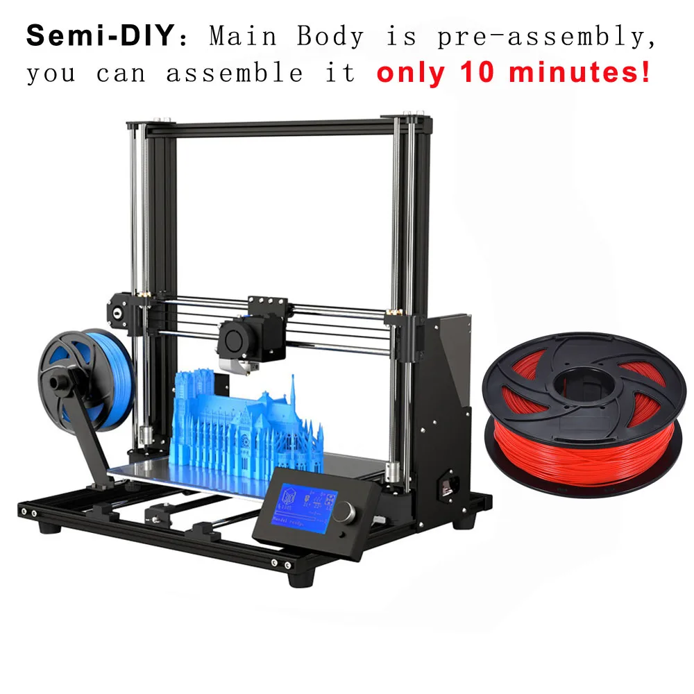 Semi-DIY add 1KG PLA Новое поступление обновленная Anet A8 Высокоточный DIY A8 плюс 3D-принтеры самостоятельной сборки 300*300*350 мм Алюминий сплав рама со съемными ЖК-дисплей - Цвет: Semi-DIY add 1KG PLA