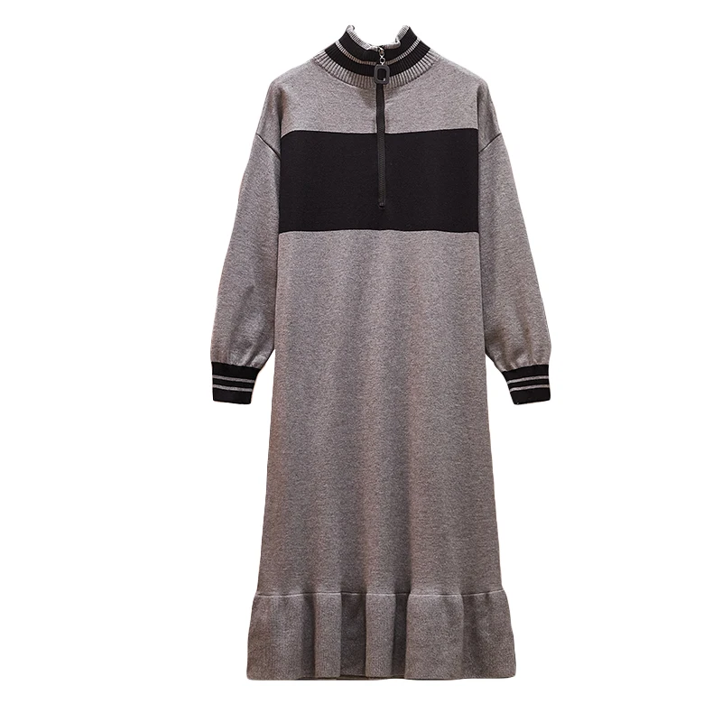 Осенне-зимнее Спортивное платье с длинным рукавом женское серое черное