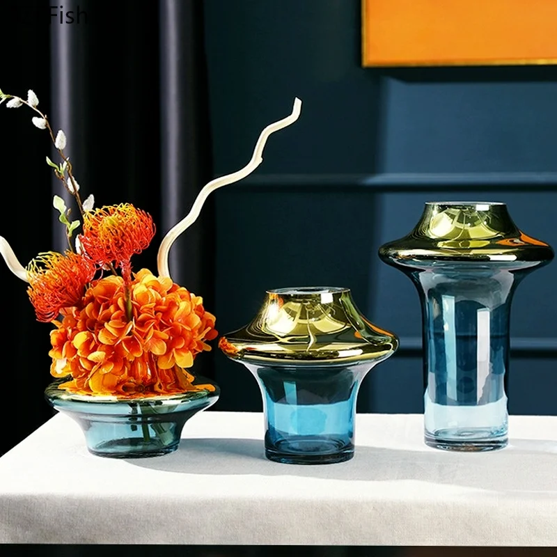 

European Style Luxury Gilded Glass Flower Vase Bookcase Bedroom Decoration Modern Hydroponic Vase Flower Arrangement Home Decor