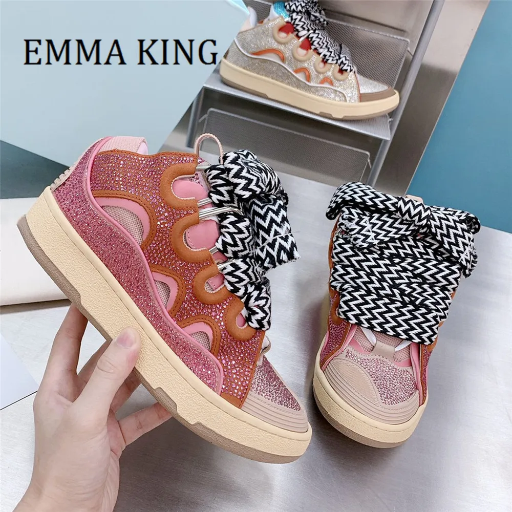 

Кроссовки разных цветов для мужчин и женщин, модельные сникерсы на толстой подошве, со стразами, дизайнерская повседневная обувь, 44