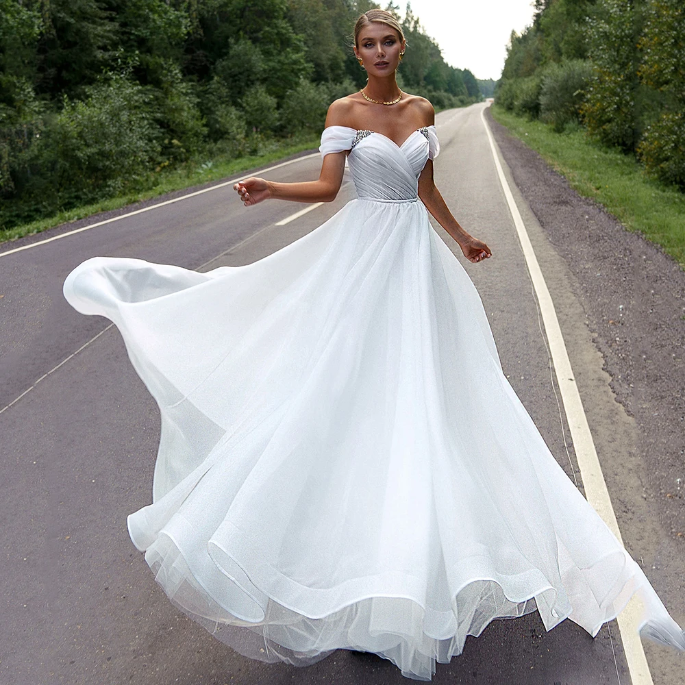 

Beach Wedding Dresses Sweetheart Off The Shoulder A Line Boho Bridal Gowns Simple Lace Tulle Princess Vintage Wedding Gowns 2021
