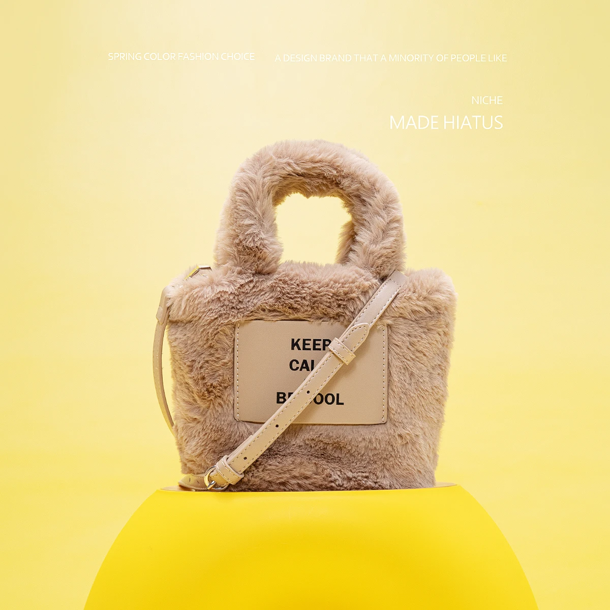 MABULA KEEP CALM BE COOL Faux Fur Tote Handbags 2021 Branded Fashion Soft Crossbody Bag Small Women Phone Purse and Pouch