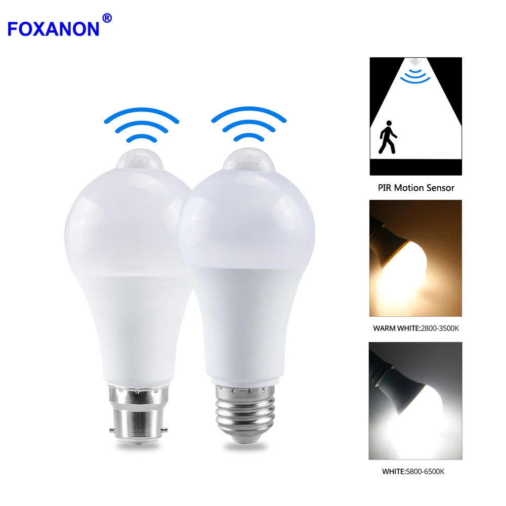

E27 B22 PIR Motion Sensor LED Lamp 12W 18W LED Night Lamp Home Dusk to Dawn Night Light for Kitchen Bedroom Chandelier Lighting