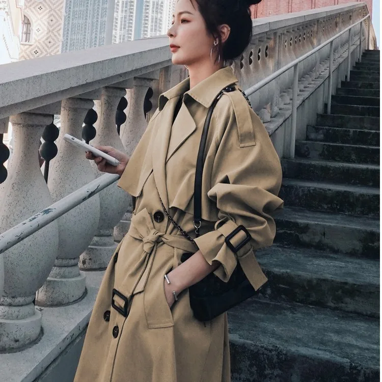 

2021 Women Trench Coat Autum Fashion Girl Medium and Long