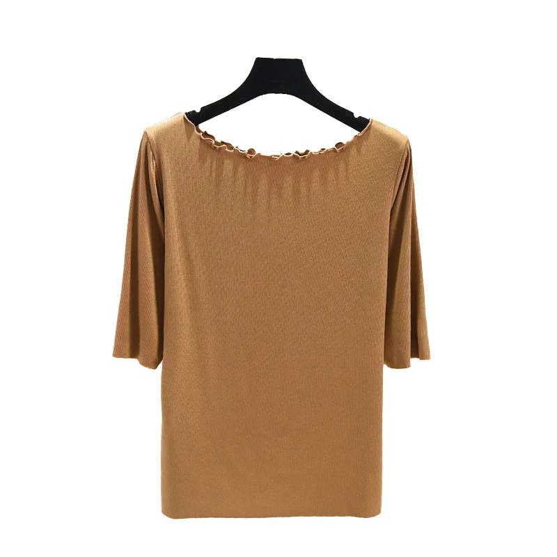 

Basic Knit O Neck Women T Shirt Spring Summer Viscose Pullover Tops Soft Female Half Sleeves Slim Tshirt