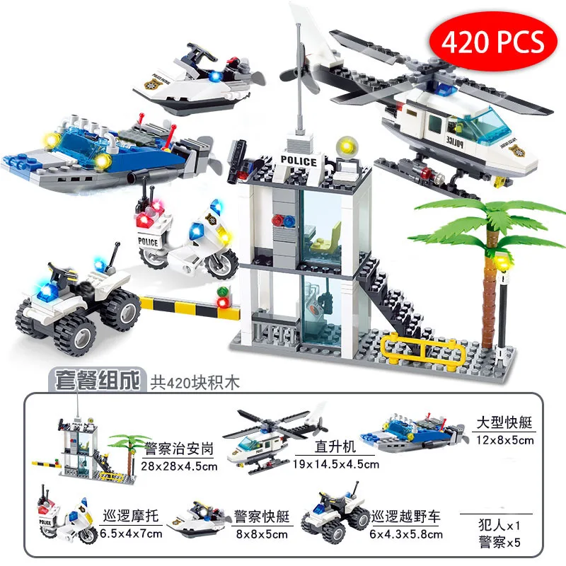 kazi police station sets city vehicle base helicopter boat swat team car truck brick blocks model Building kits kids Toys child | Игрушки и