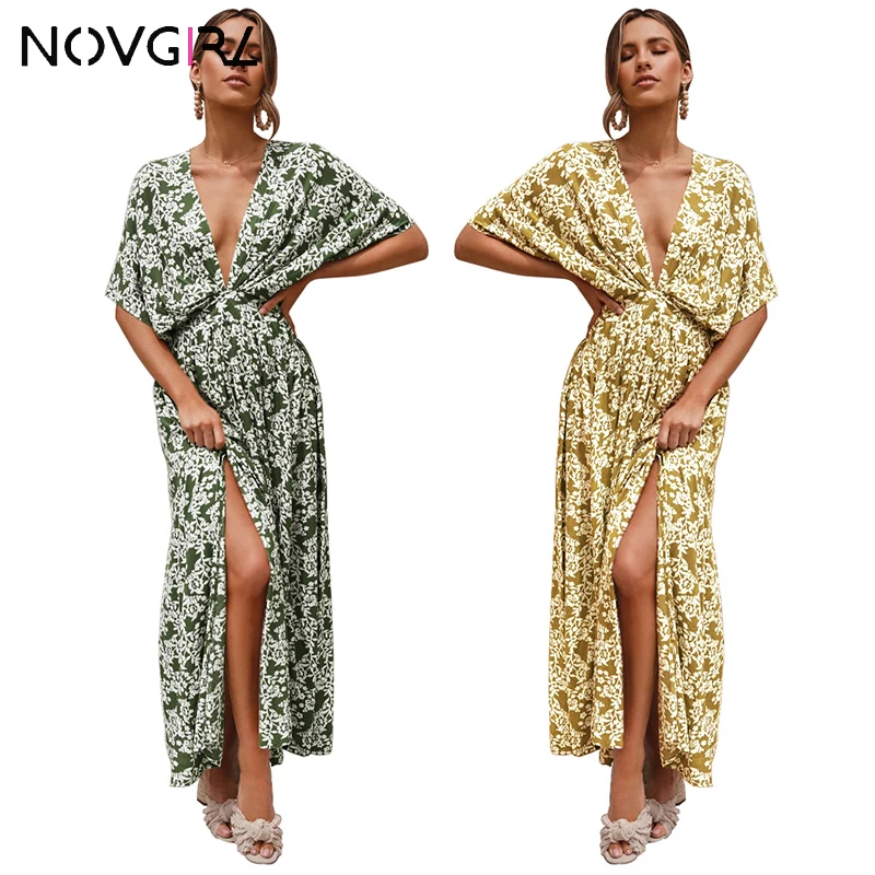 Novgirl/летнее пляжное макси платье для женщин цветочный принт бохо длинные