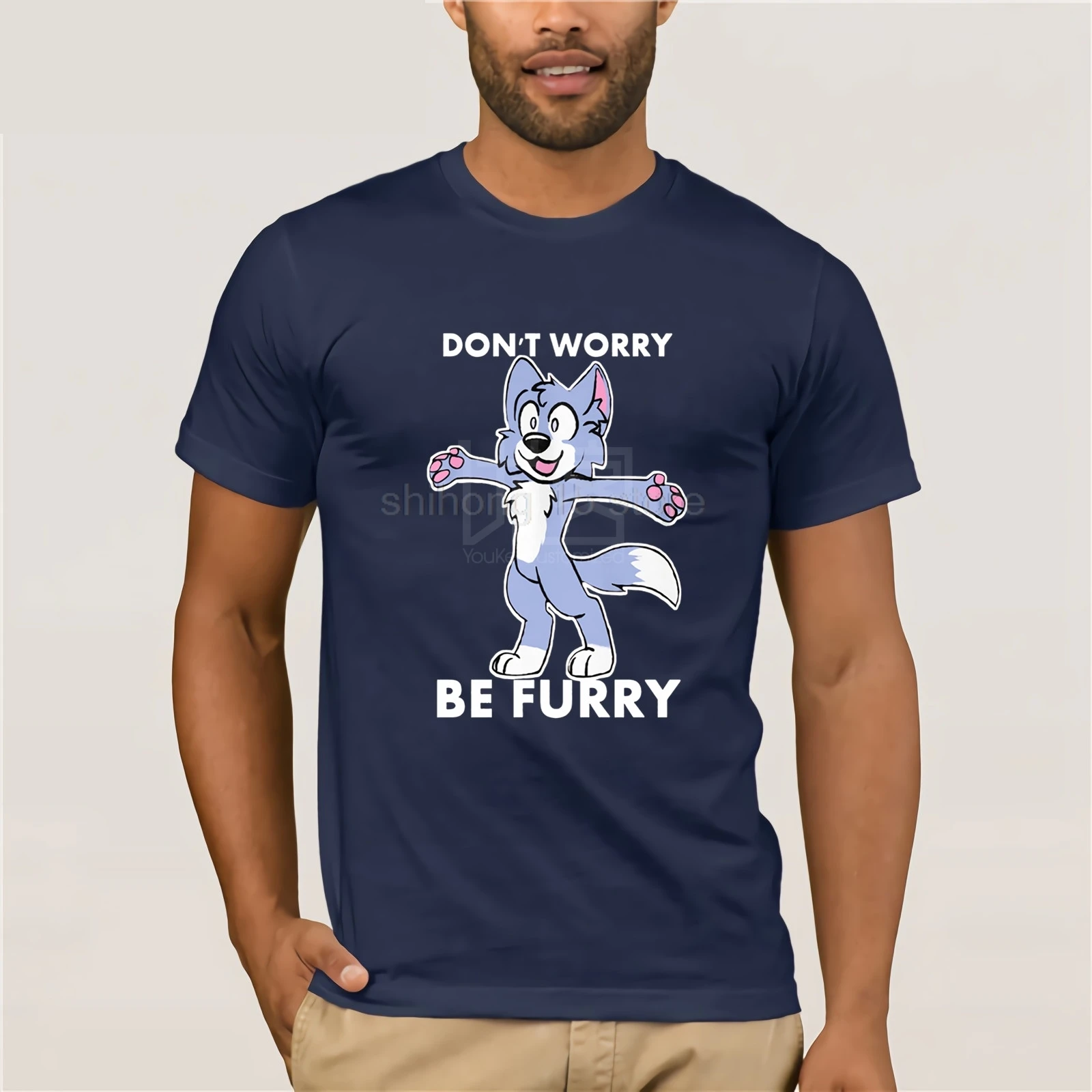 Пушистый Fandom надписью Don't Worry Be Популярные Tagless футболка Веселая Футболка