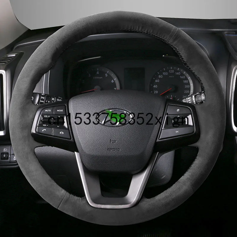 

For Hyundai ix35 ix25 CELESTA REINA MISTRA TUCSON DIY customized Leather hand sewn suede carbon fiber steering wheel cover