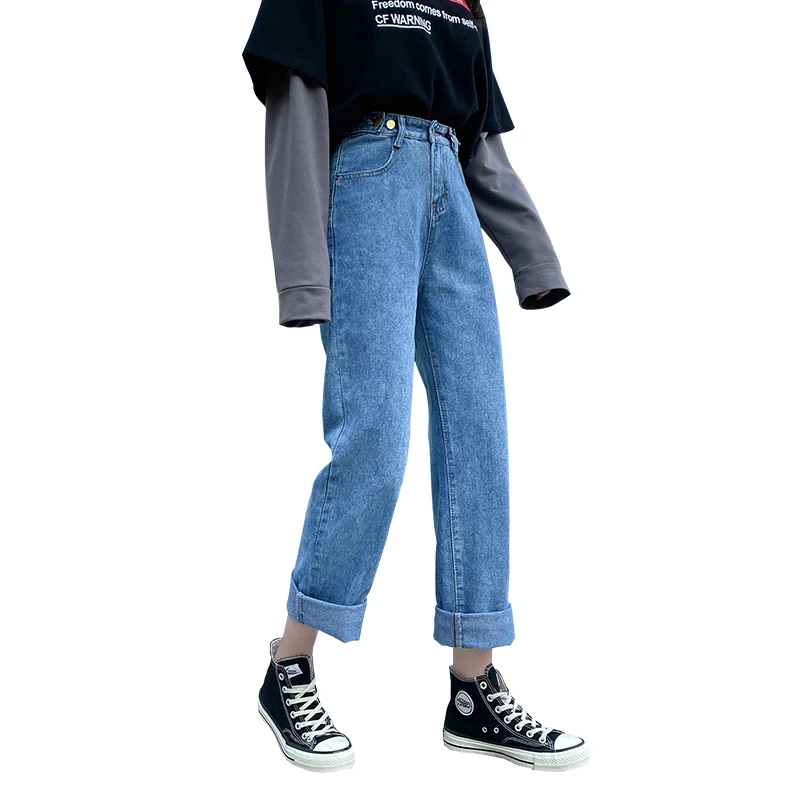 Женские широкие джинсы свободные укороченные брюки из денима модель 5XL большого