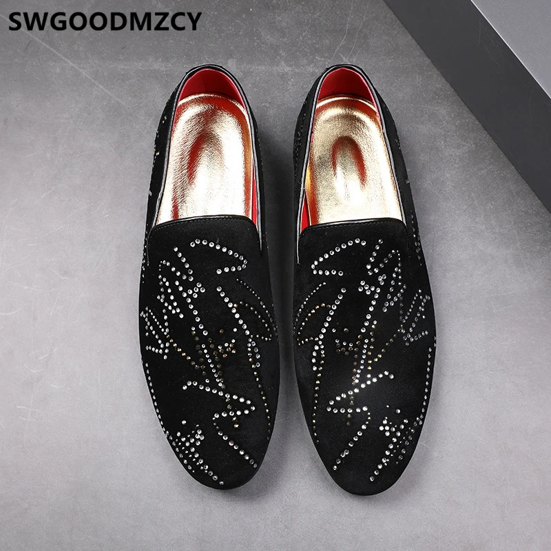 

Mens Dress Shoes Loafers Fashion Italian Shoes Men Rhinestone Elegant Shoes For Men Chaussure Homme Mariage Erkek Ayakkabi
