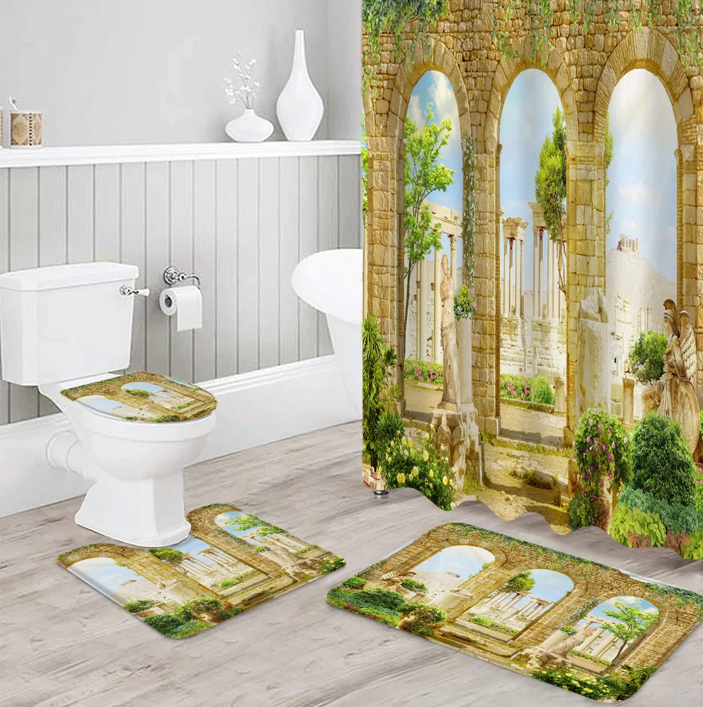 Водонепроницаемая душевая занавеска в ванную комнату садовый коврик с арокой и